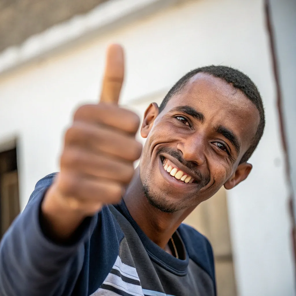 Lucas with a thumbs up
